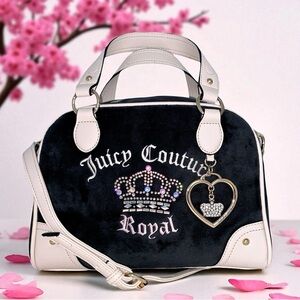Juicy Couture Kingdom Bowler Black Liquorice Crystal Crossbody Bag Purse NWT